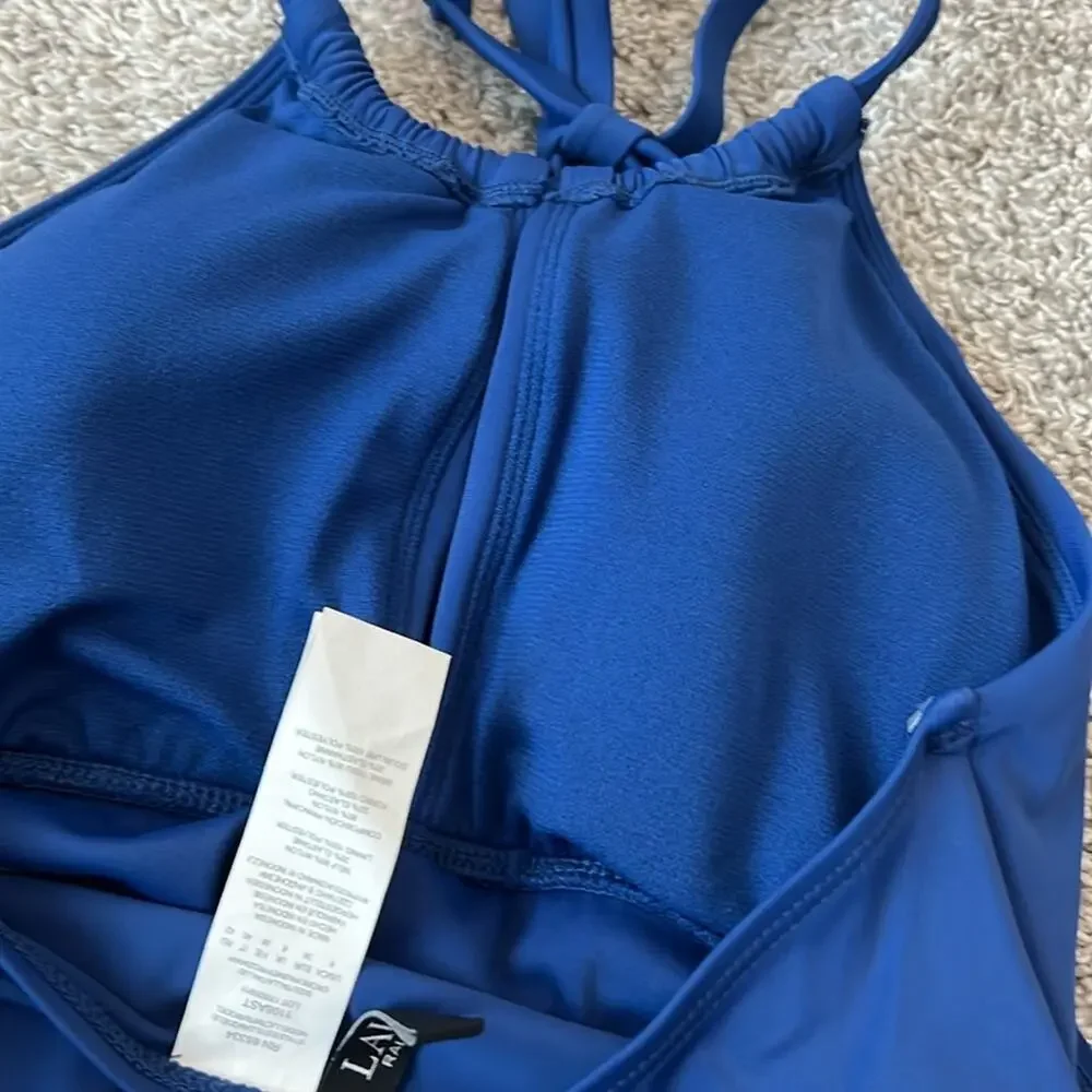 NWT $135 LAUREN Ralph Lauren Plus Sz 14 Sapphire Blue‎ One Piece Swimsuit Halter